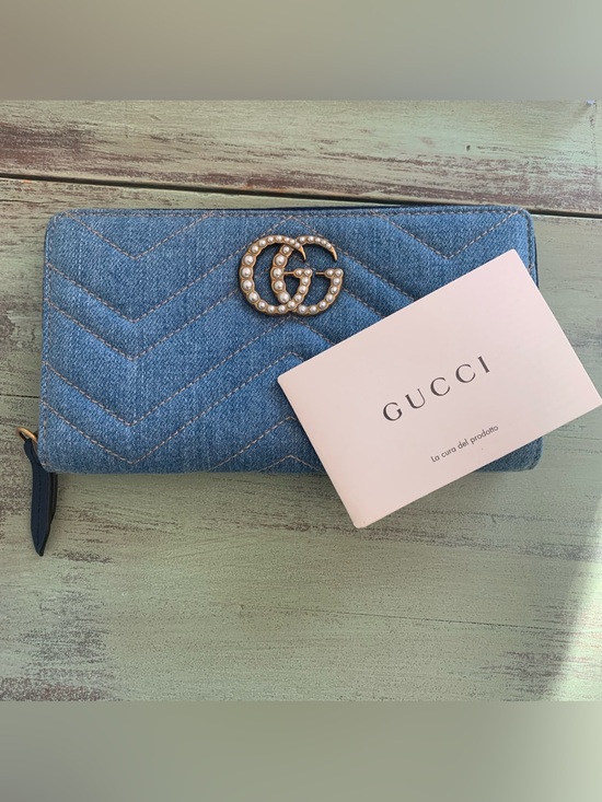 Gucci Handbags - NWOT Gucci GG Marmont Denim Pearl Zippy Wallet